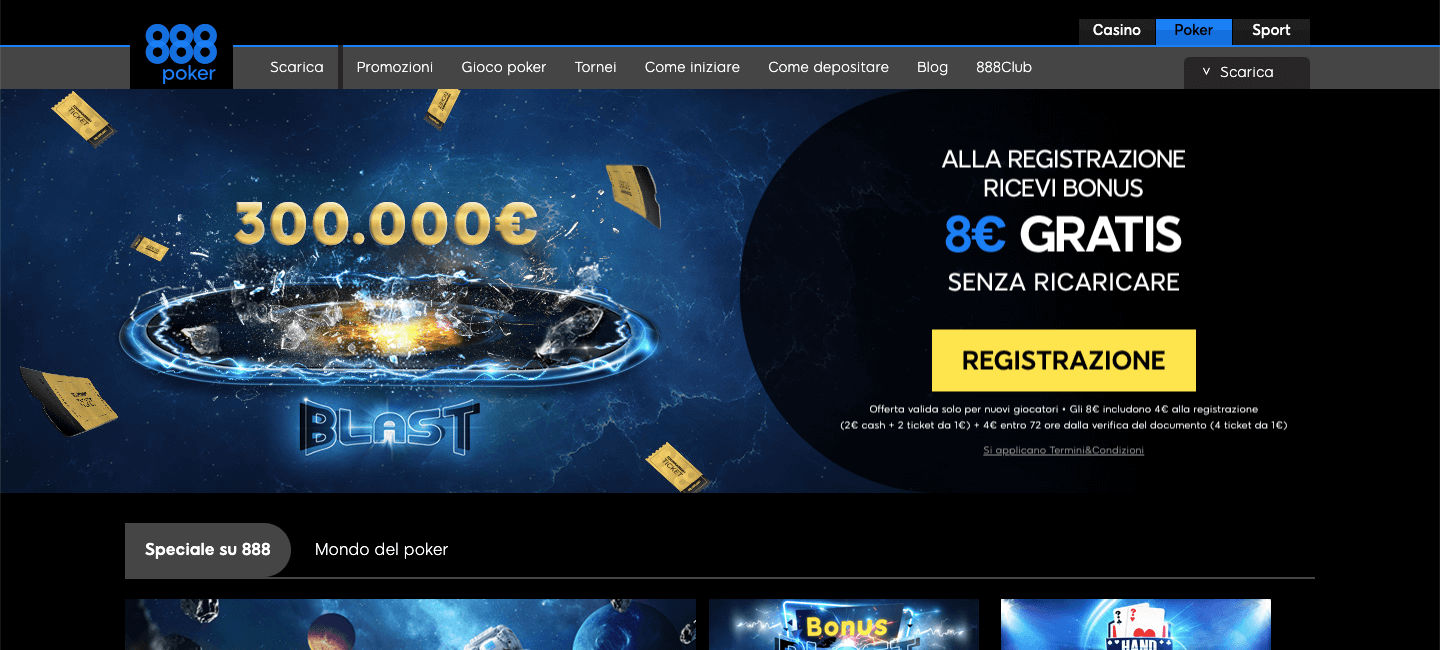 888 Poker homepage