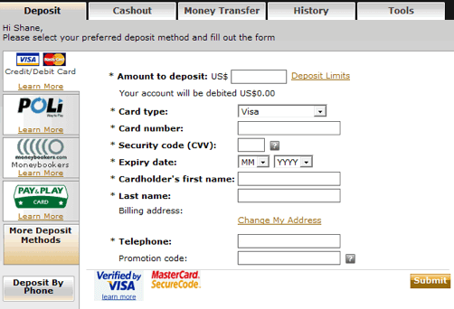 i depositi tramite visa poker