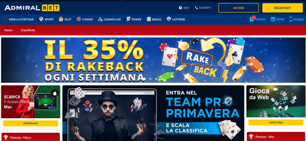 Schermata principale di Admiralbet Poker